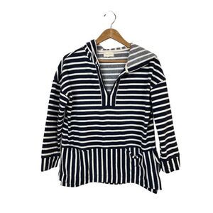 Melloday Women's Blue Striped Hooded Pullover T-Shirt Size L